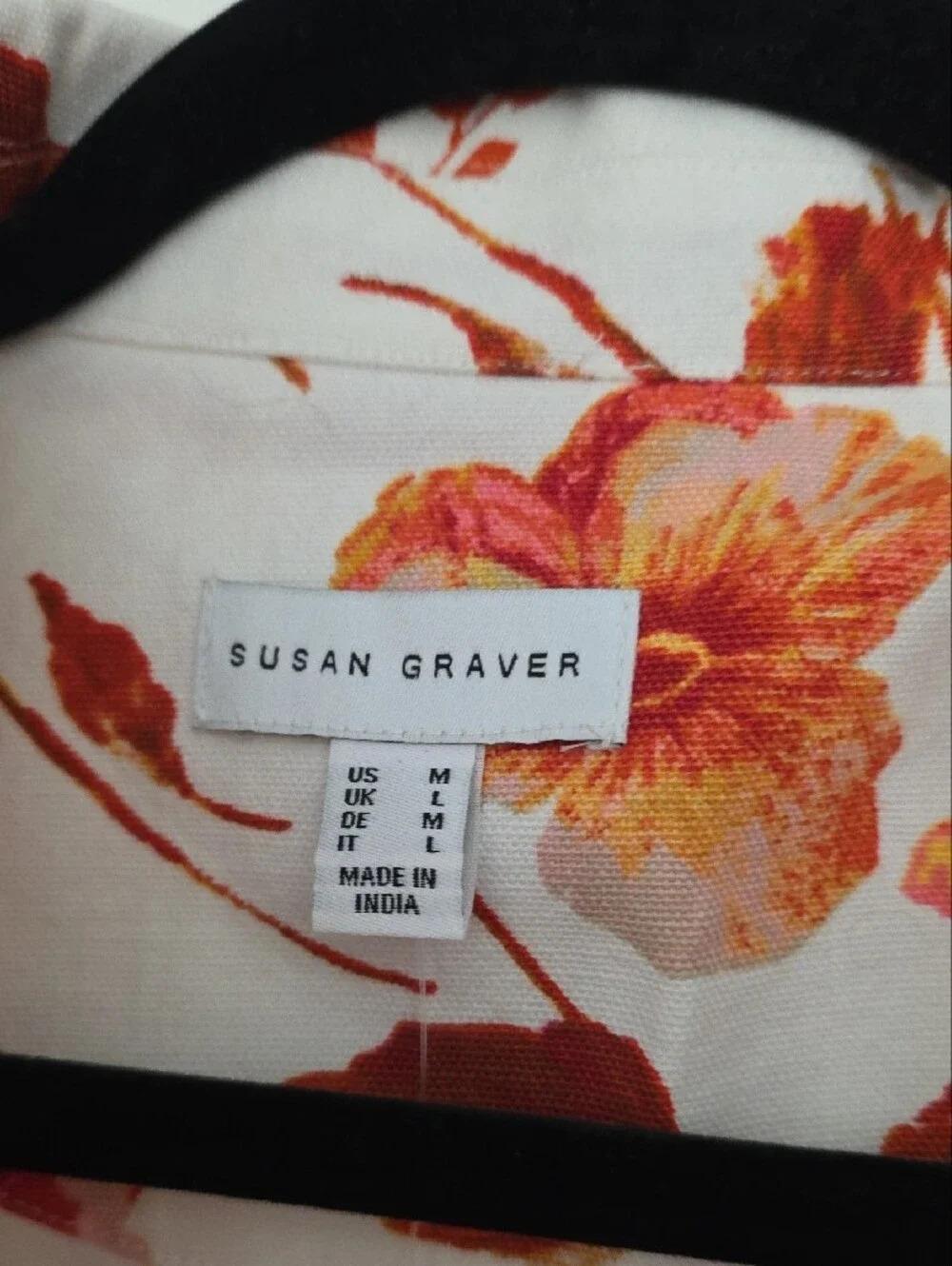 Susan Graver White Button-Front Shirt with Red & Orange Floral Print - Picture 3 of 8